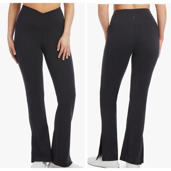 Danskin Slit Flare Pants XL Womens Black Crossover Waist Yoga Athleisure Casual - Picture 1 of 10